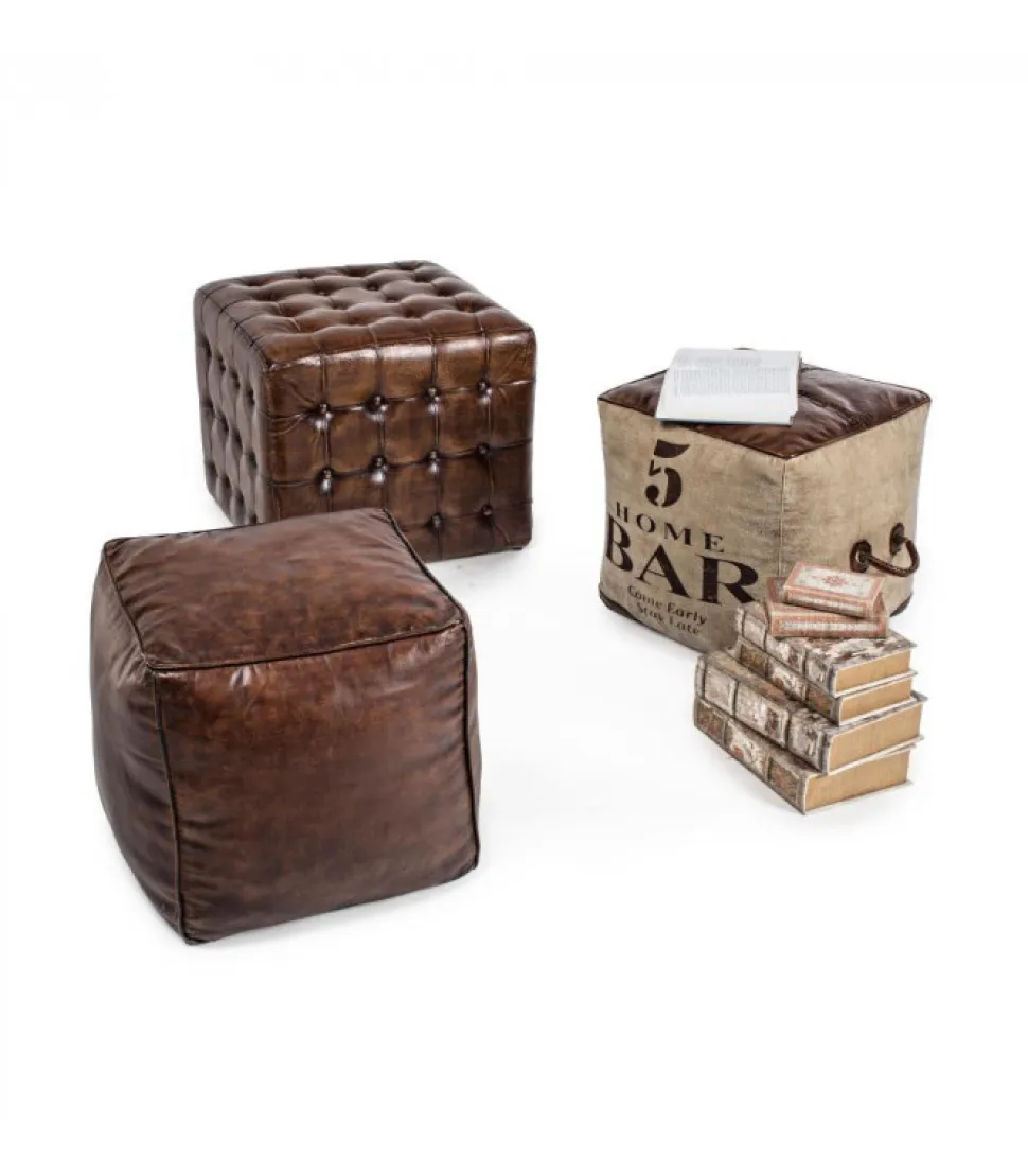 Pouf Sanpark Five Imbottitura In Cotone, Rivestimento In Tela Riciclata E Vera Pelle