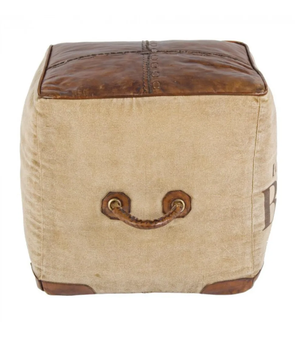 Pouf Sanpark Five Imbottitura In Cotone, Rivestimento In Tela Riciclata E Vera Pelle
