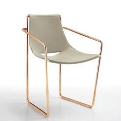 Sedia Con Braccioli, Metallo E Cuoio, Apelle P