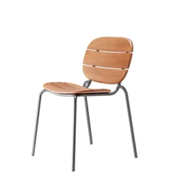 Sedia In Legno Si-Si Di Scab, Schienale E Seduta In Legno Trattato Per L'Esterno, Struttura In Acciaio Zincato E Verniciato.