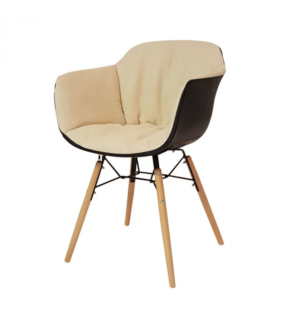 Sedia Sean Imbottita In Tessuto Con Rivestimento In Ecopelle