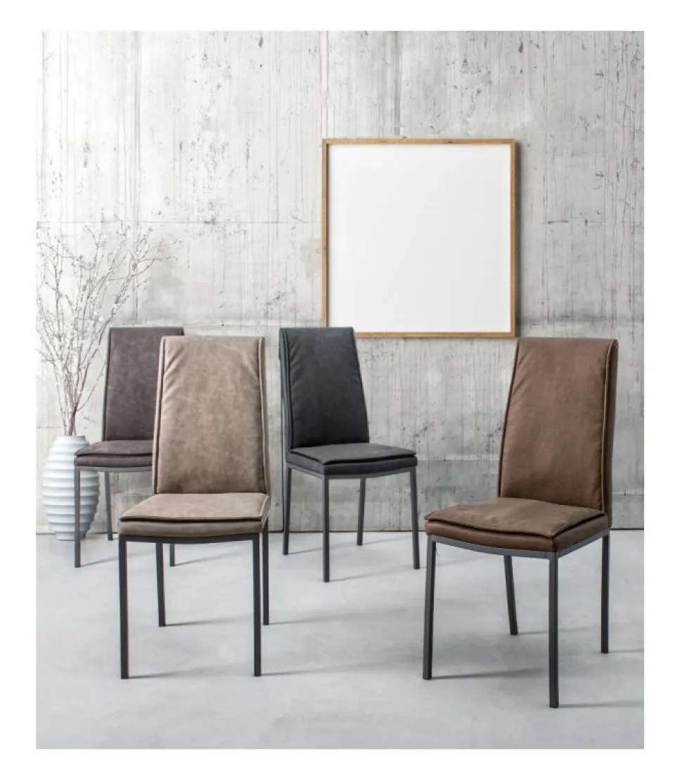 Sedia Sofie Pu Testa Di Moro Struttura In Acciaio E Compensato. Imbottitura In Schiuma Poliuretanica