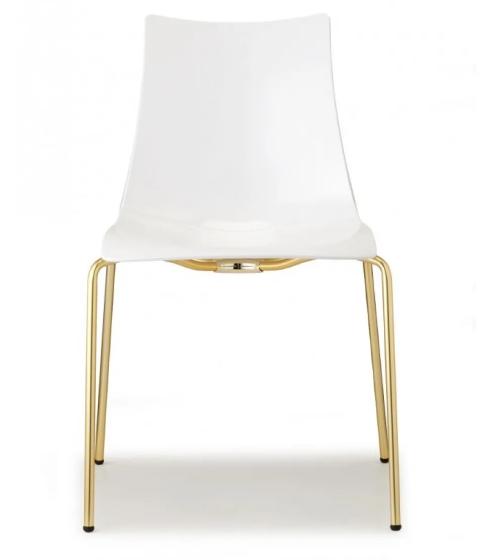 Sedia Zebra Antishock Di Scab, Scocca In Policarbonato E Gambe In Acciaio Verniciato O Effetto Ottone Satinato.