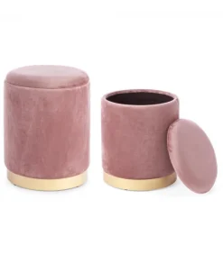 Set2 Pouf Contenitore Polina Rosa Antico Struttura In Mdf E Compensato, Rivestimento In Poliestere