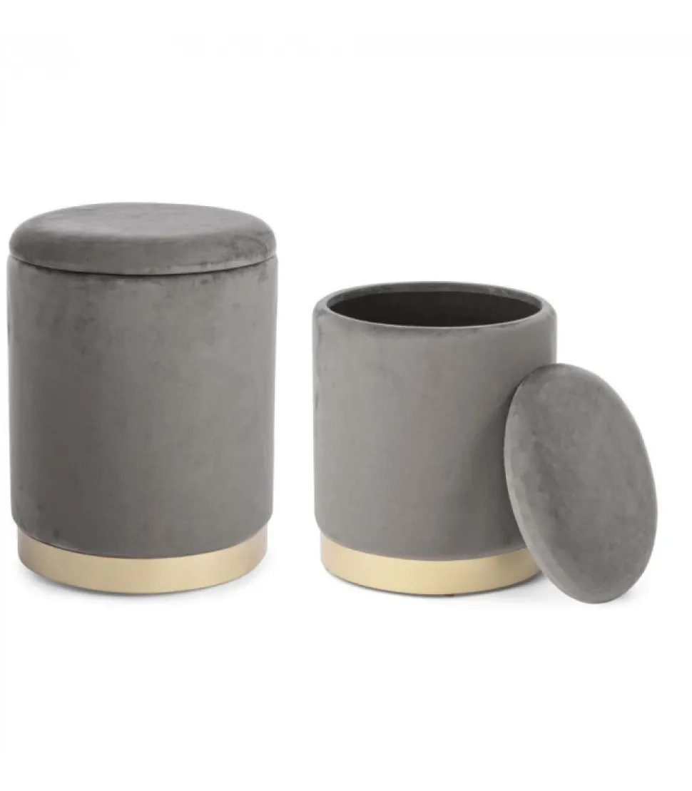 Set2 Pouf Contenitore Polina Grigio Struttura In Mdf E Compensato, Rivestimento In Poliestere