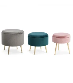 Set3 Pouf Contenitore Polina Struttura In Mdf. Rivestimento In Poliestere Effetto Velluto