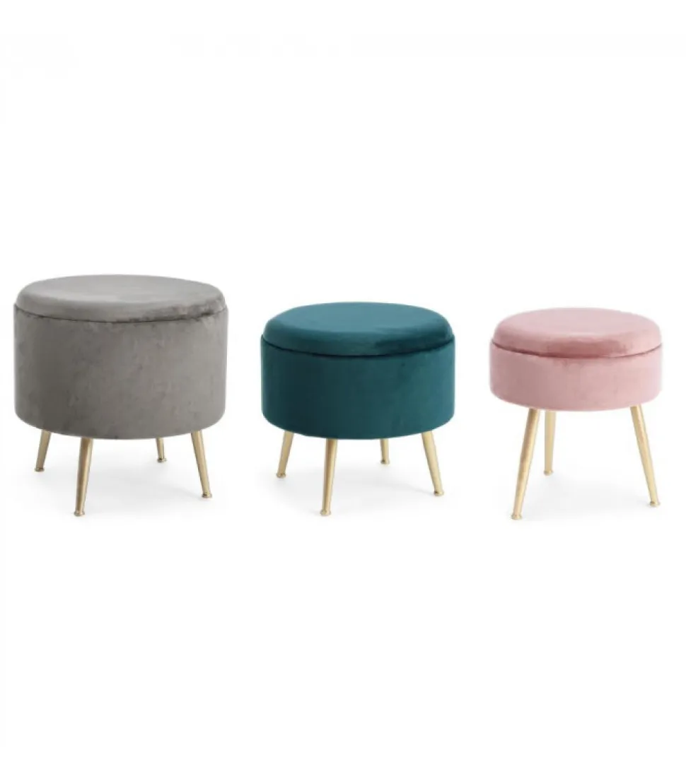 Set3 Pouf Contenitore Polina Struttura In Mdf. Rivestimento In Poliestere Effetto Velluto
