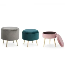 Set3 Pouf Contenitore Polina Struttura In Mdf. Rivestimento In Poliestere Effetto Velluto