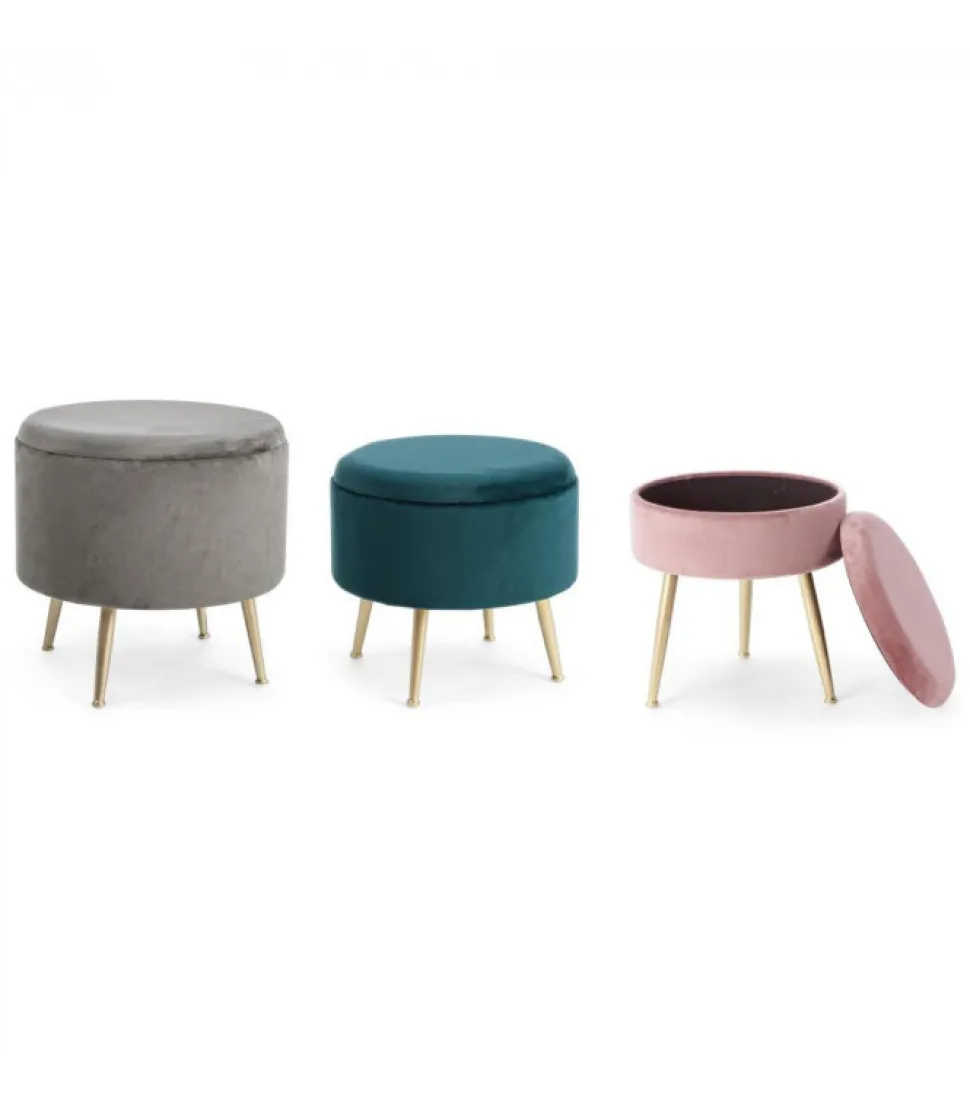 Set3 Pouf Contenitore Polina Struttura In Mdf. Rivestimento In Poliestere Effetto Velluto