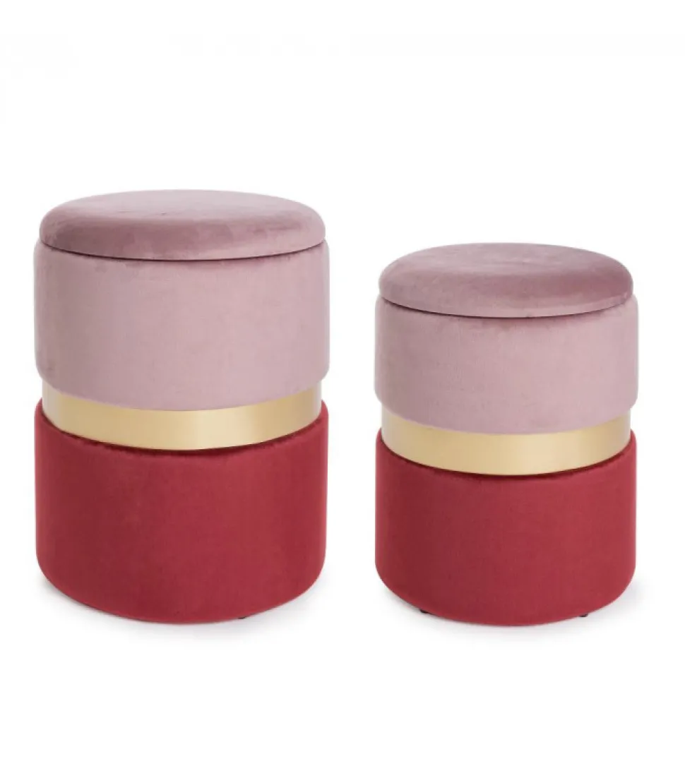 Set2 Pouf Cont.Polina Rosa-Rosso Struttura In Mdf E Compensato. Rivestimento In Poliestere