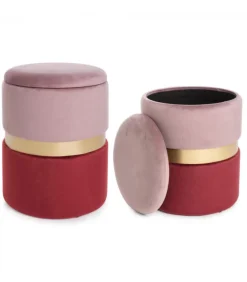 Set2 Pouf Cont.Polina Rosa-Rosso Struttura In Mdf E Compensato. Rivestimento In Poliestere