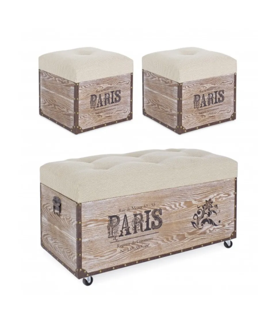 Set3 Pouf Travel Paris Corda