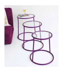 Set3 Tavolino Magia Viola Acciaio-Vetro