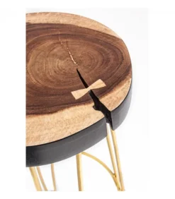 Sgabello Bar Rakel Oro Seduta In Legno Mungur (Tronco), Gambe In Acciaio Verniciato