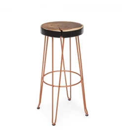 Sgabello Bar Rakel Rame Seduta In Legno Mungur (Tronco), Gambe In Acciaio Verniciato