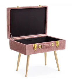 Sgabello Contenitore Polina Rosa Ant. Struttura In Mdf. Rivestimento In Poliestere Effetto Velluto