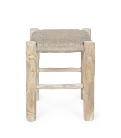 Sgabello Sarika Qu H45 Seduta In Iuta, Gambe In Rami Di Teak Con Finitura Naturale