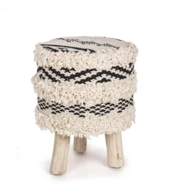 Sgabello Yucatan Nat-Nero D30 Struttura In Legno Di Eucalipto, Rivestimento In Cotone