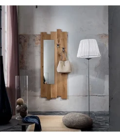 Specchiera Ingresso Con Appendiabiti, Pannello In Rovere Massiccio Sp. 4 Cm. L. 65 H. 170 Cm- Art621