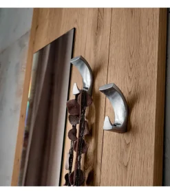 Specchiera Ingresso Con Appendiabiti, Pannello In Rovere Massiccio Sp. 4 Cm. L. 65 H. 170 Cm- Art621