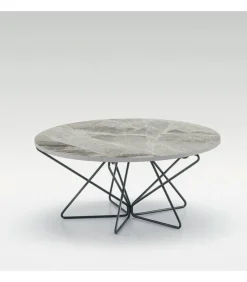 Tavolino Da Salotto Con Piano Rotondo In Gres Porcellanato Star.