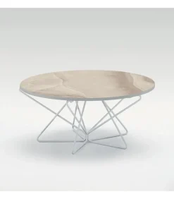 Tavolino Da Salotto Con Piano Rotondo In Gres Porcellanato Star.