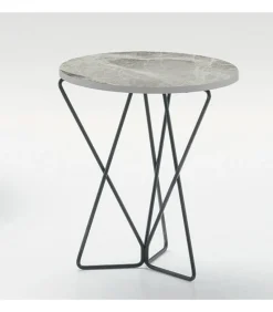 Tavolino Da Salotto Star Corner Con Piano Rotondo In Gres Porcellanato.