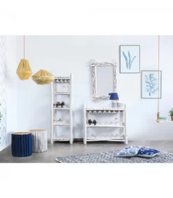 Tavolino Guadalupe Bianco Struttura In Rami Di Teak Con Finitura A Base Di Nitrocellulosa