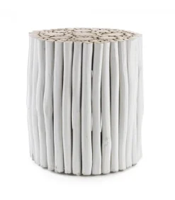 Tavolino Guadalupe Bianco Struttura In Rami Di Teak Con Finitura A Base Di Nitrocellulosa