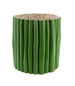Tavolino Guadalupe Verde Struttura In Rami Di Teak Con Finitura A Base Di Nitrocellulosa