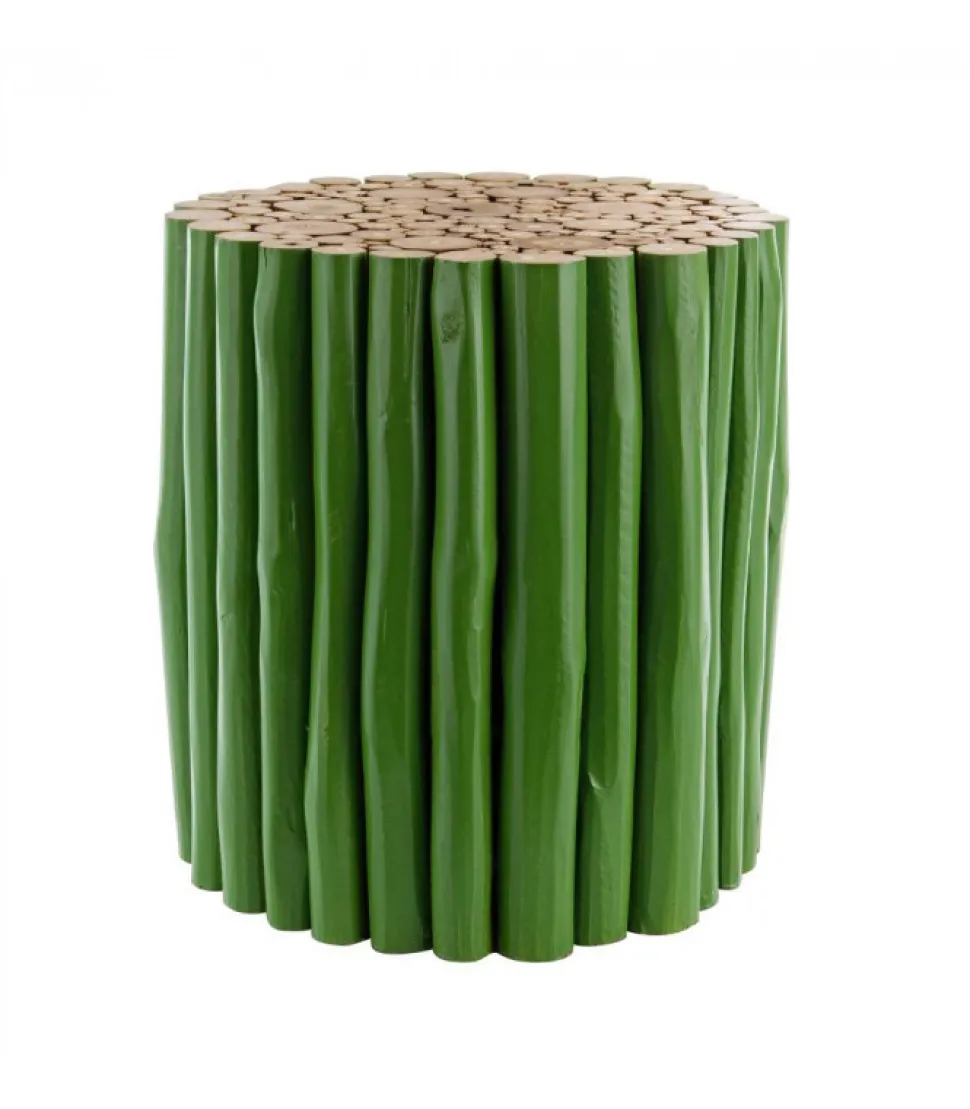 Tavolino Guadalupe Verde Struttura In Rami Di Teak Con Finitura A Base Di Nitrocellulosa