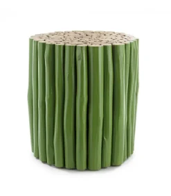 Tavolino Guadalupe Verde Struttura In Rami Di Teak Con Finitura A Base Di Nitrocellulosa