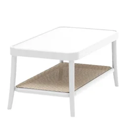 Tavolino In Legno Con Ripiano In Paglia Di Vienna