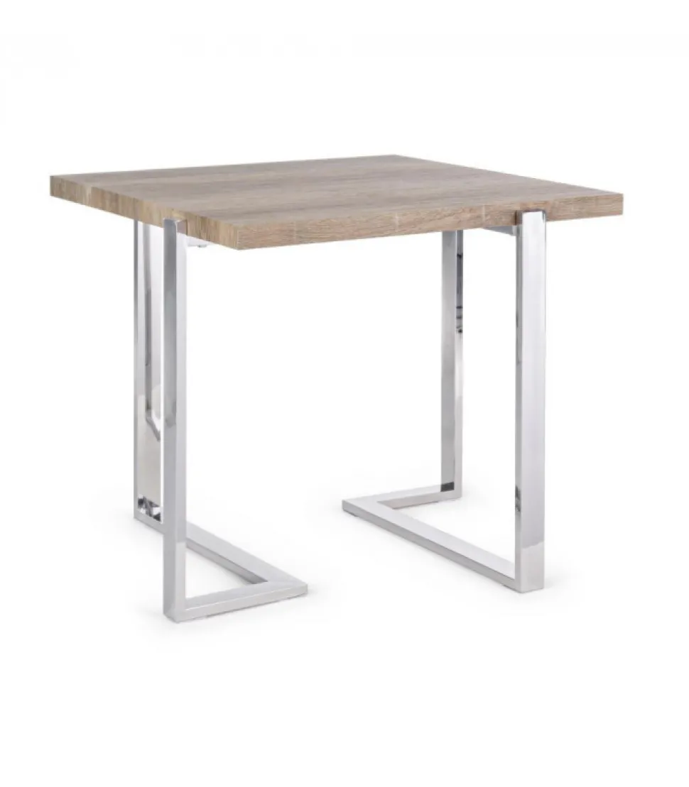 Tavolino Ismael Qu 60X60 Struttura E Gambe In Acciaio Inossidabile. Piano In Mdf Rivestito