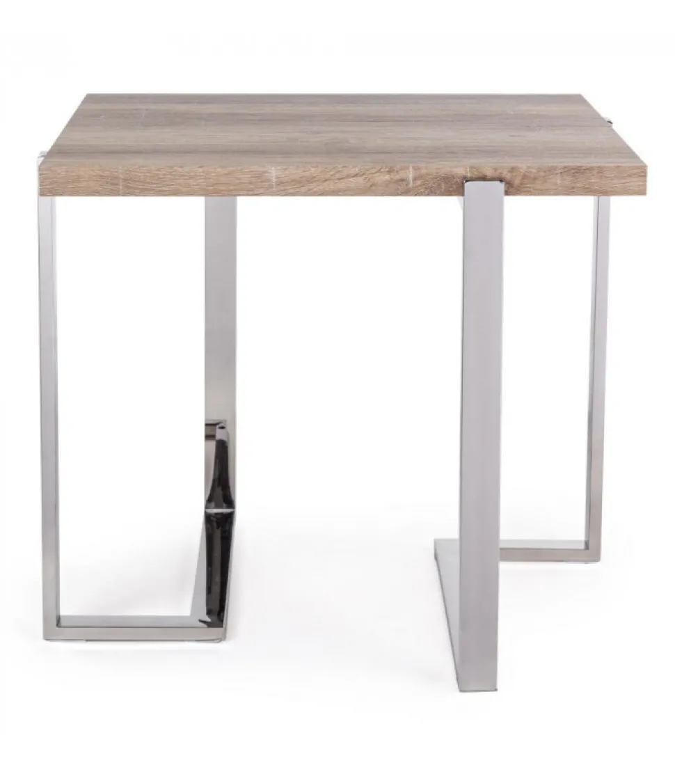 Tavolino Ismael Qu 60X60 Struttura E Gambe In Acciaio Inossidabile. Piano In Mdf Rivestito