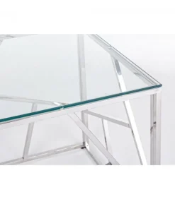 Tavolino Rayan Qu 55X55 Struttura E Gambe Inacciaio Inossidabile. Top In Vetro Temperato Spessore