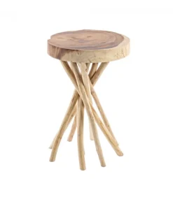 Tavolino Solidad 35X35 Top In Legno Mungur, Gambe Con Rami Di Teak