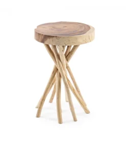 Tavolino Solidad 35X35 Top In Legno Mungur, Gambe Con Rami Di Teak