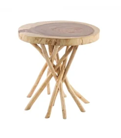 Tavolino Solidad 56X56 Top In Legno Mungur, Gambe Con Rami Di Teak