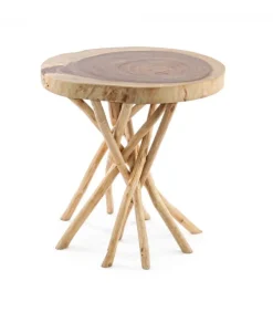 Tavolino Solidad 56X56 Top In Legno Mungur, Gambe Con Rami Di Teak