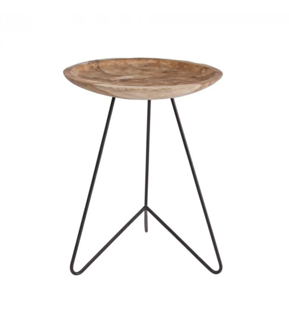 Tavolino Zahira D40 Piano In Radici Di Teak Con Finitura Naturale