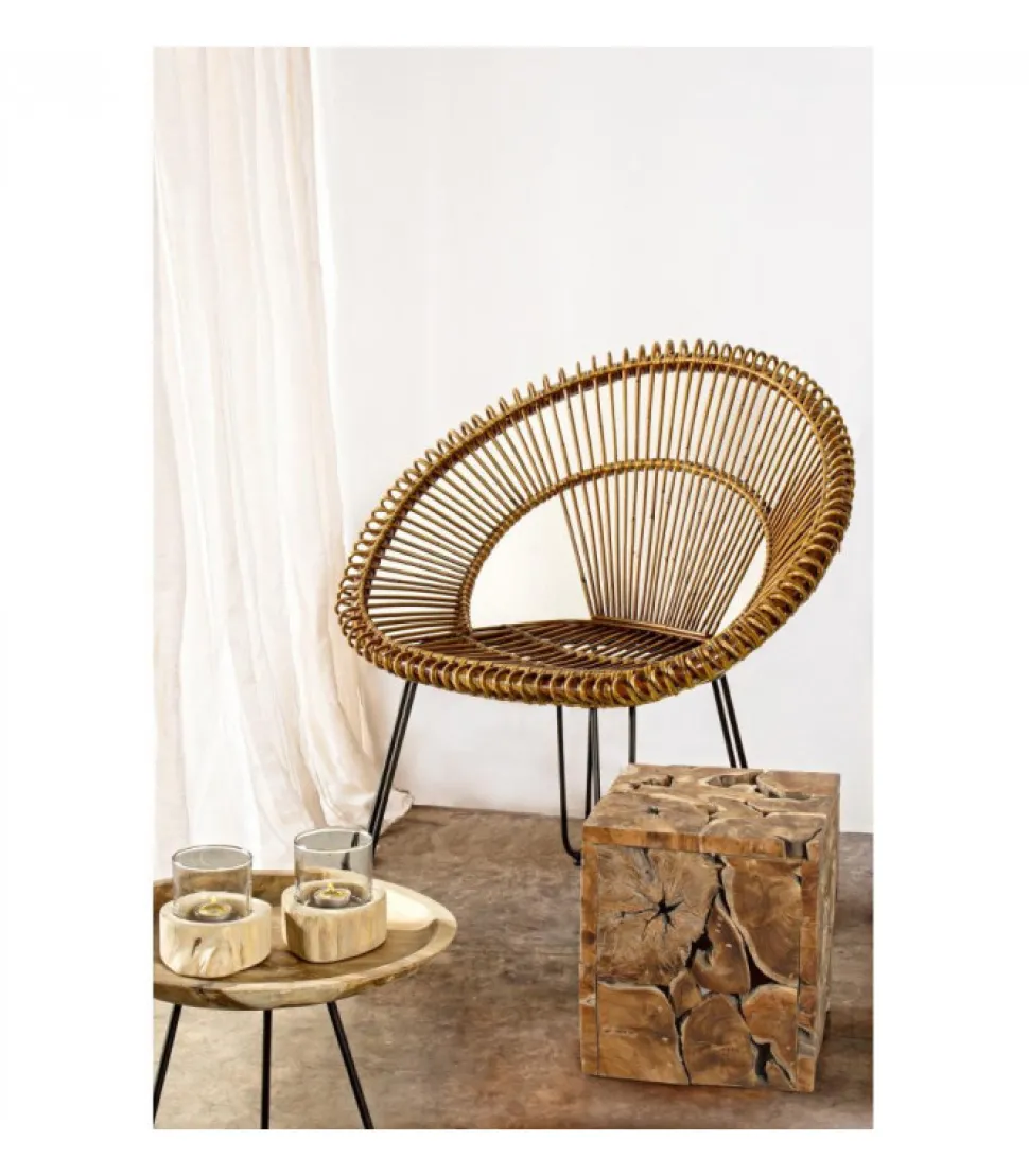 Tavolino Zahira D40 Piano In Radici Di Teak Con Finitura Naturale