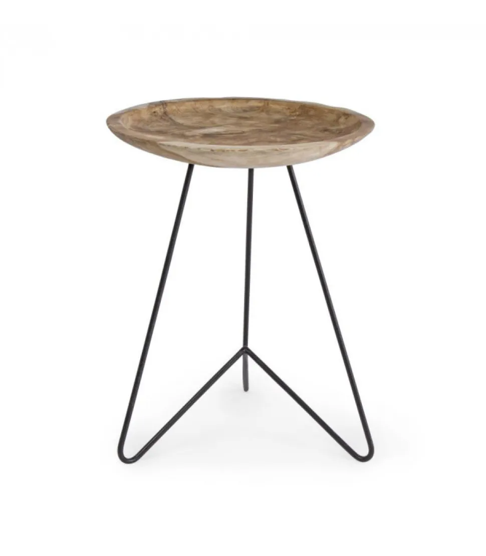 Tavolino Zahira D40 Piano In Radici Di Teak Con Finitura Naturale