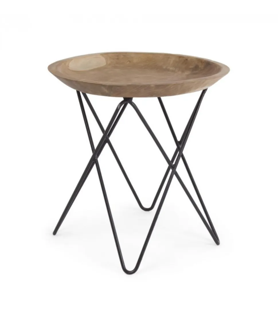 Tavolino Zahira D50 Piano In Radici Di Teak Con Finitura Naturale