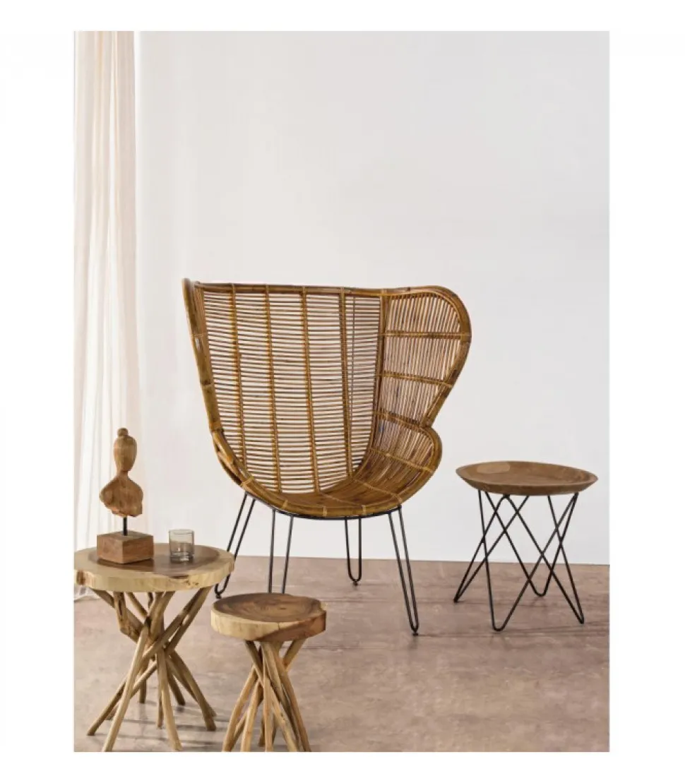 Tavolino Zahira D50 Piano In Radici Di Teak Con Finitura Naturale