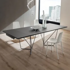 Tavolo Allungabile Con Base In Metallo A Traliccio E Piano Laminato O Impiallacciato. Nella Lunghezze 170 E 200 Cm X 100 Cm Srt Tv134Al