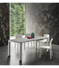 Tavolo Allungabile Con Piano Laminato E Vetro, Gambe Alluiminio Con Decoro. L. 138 E 160 X90 Cm. - Art.Tv113Al