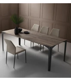 Tavolo Allungabile Con Piano Laminato Hpl E Fenix, Con Gambe In Metallo Verniciato.Da 120 A 160 Cm. - Art.Tv125Al