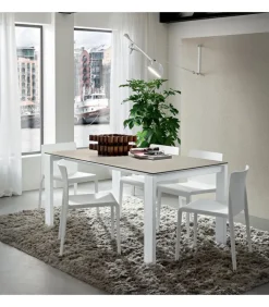 Tavolo Allungabile Con Piano Laminato E Vetro Con Gambe In Metallo Verniciato.Da 138 E 160 Cm. - Art.Tv110Al