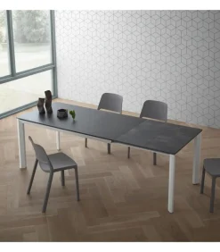 Tavolo Allungabile Con Piano Laminato E Vetro E Gambe Alluiminio Anodizzato O Verniciato. L. 138 E 160 X90 Cm. - Art.Tv146Al